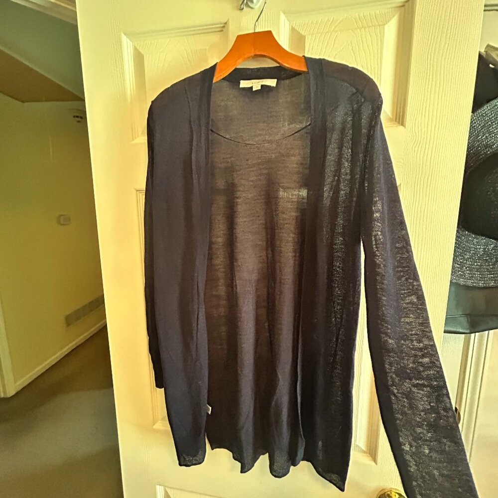 Loft Navy Linen Open Cardigan